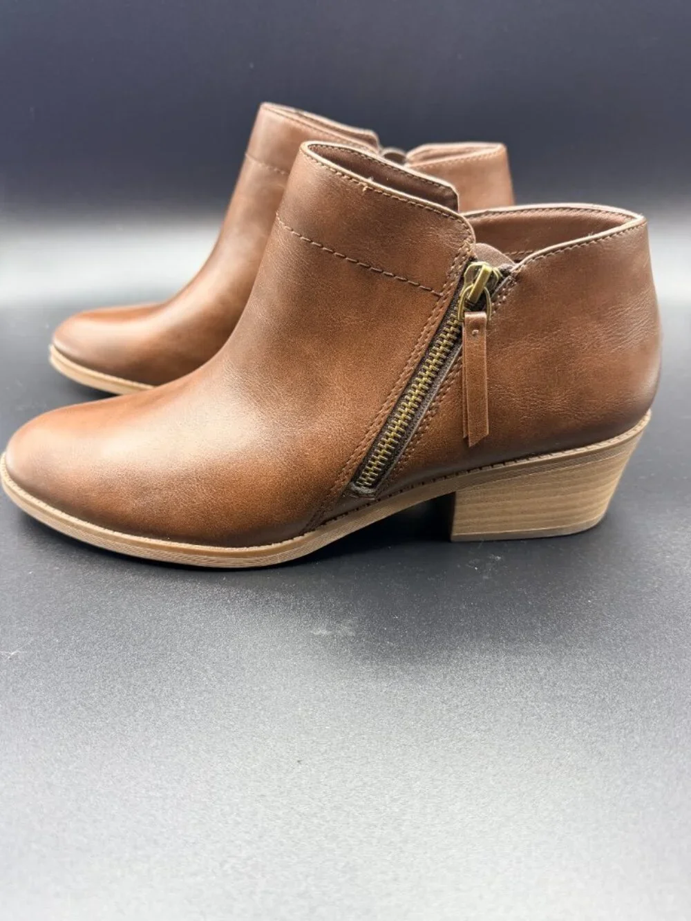 TIME & TRU Ankle Booties with Zipper, Brown, Memory Foam Boots Size 10